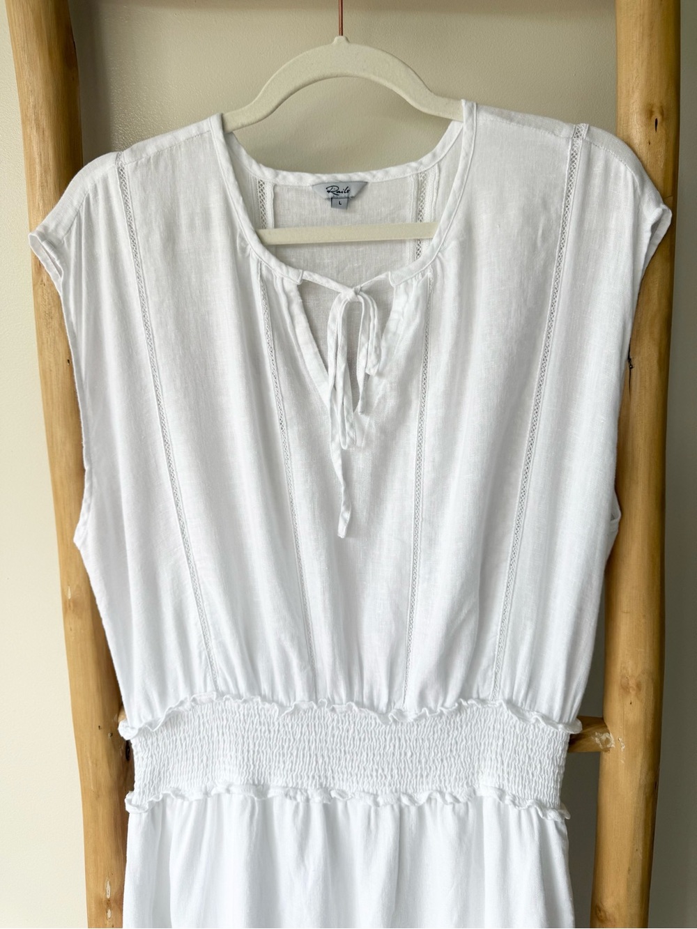 Rails Anthropologie Ashlyn Cool White Linen Sleeveless Tie Collar Midi Dress L - Picture 7 of 16